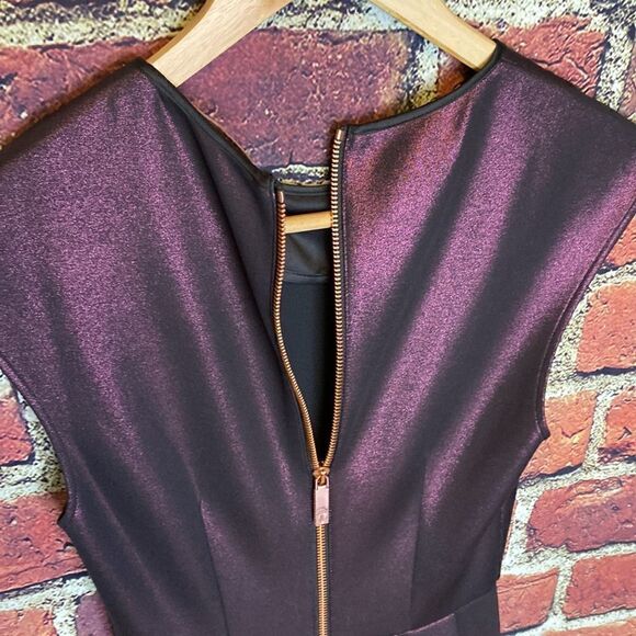 TED BAKER 0 US 2 Ayma Embellished Oxblood Metallic Fit & Flare Skater Dress Prom - Picture 11 of 12